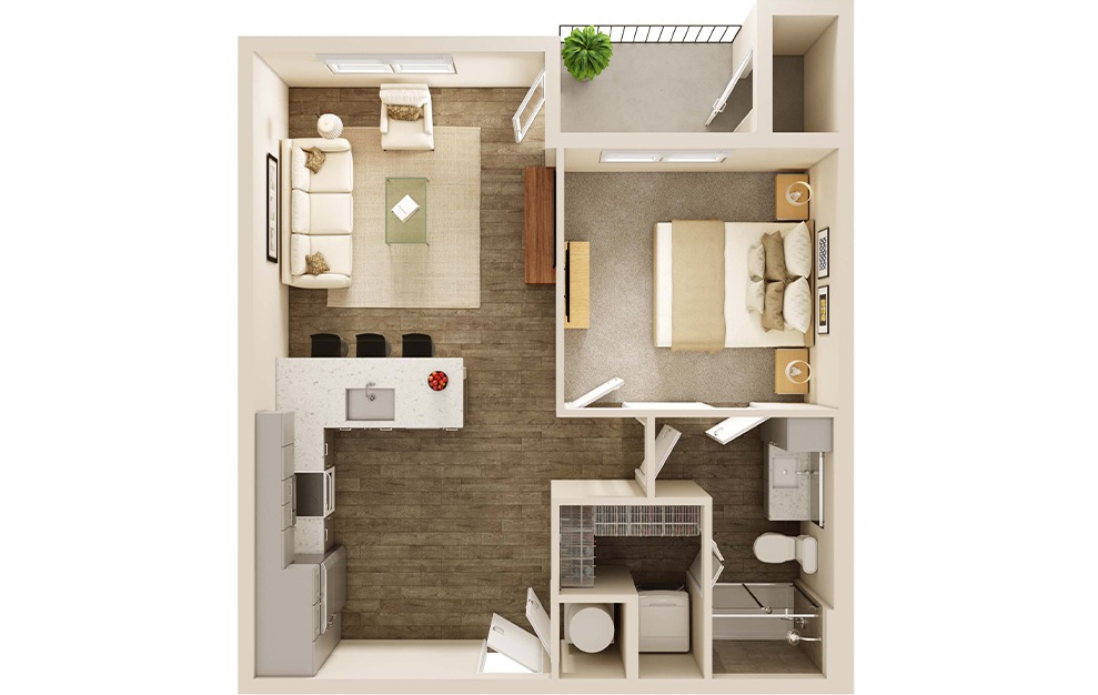 A1P - 1 bedroom floorplan layout with 1 bath and 693 square feet. (3D)